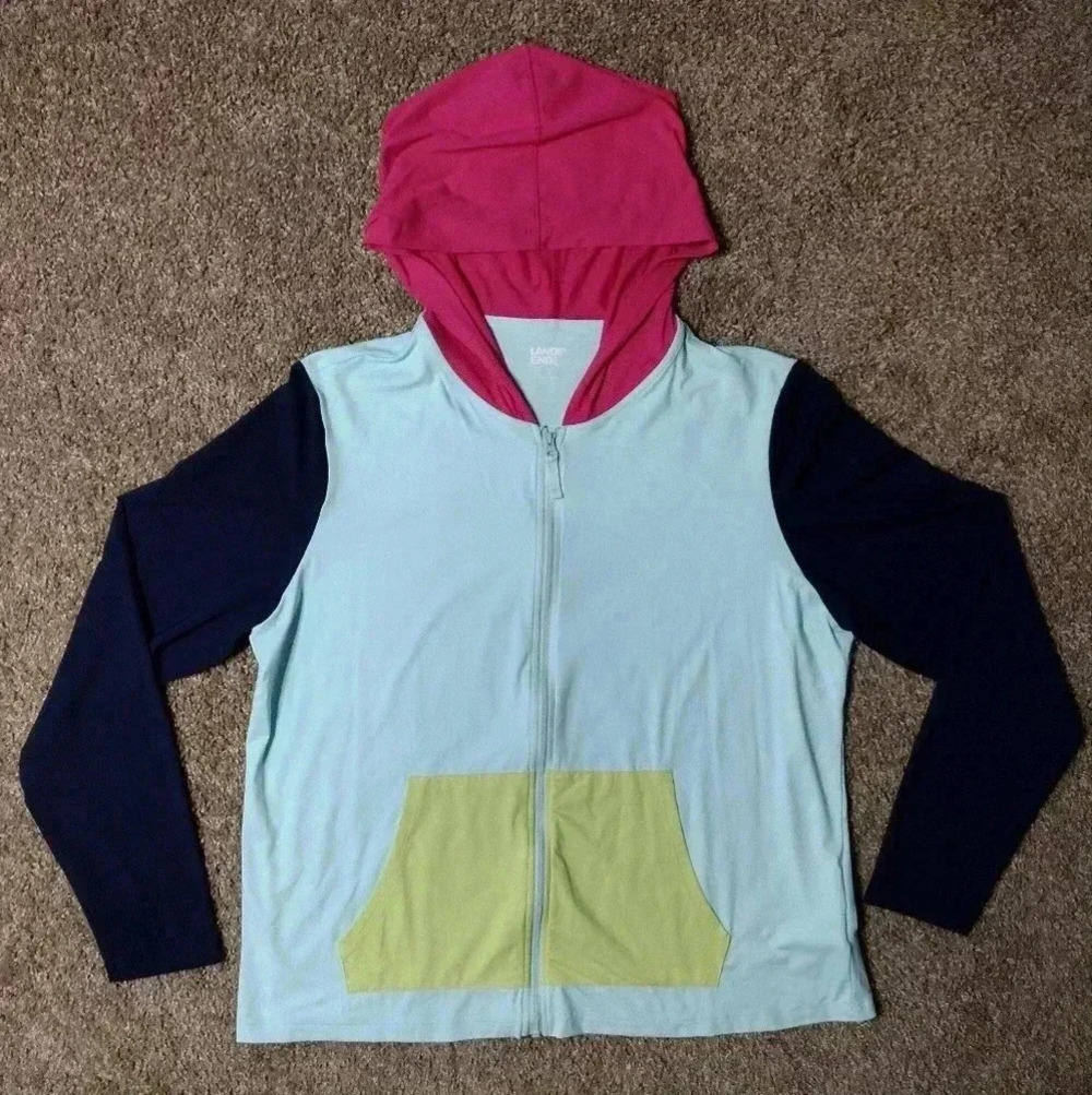 Lands End Colorblock zipup lightweight hoodie NWOT